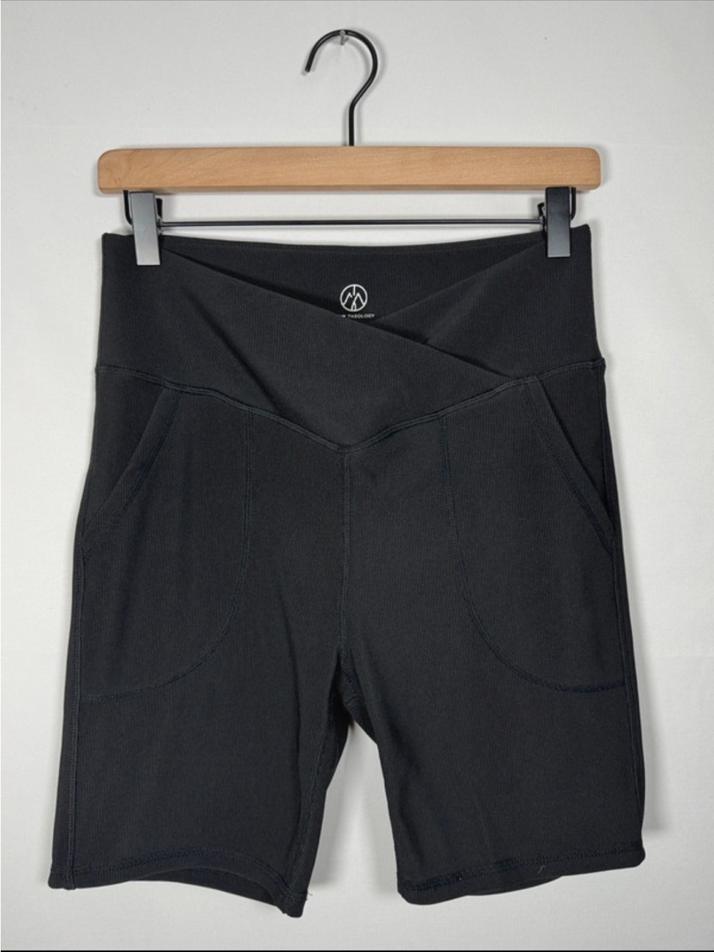 WAS51 {Move Theology} Black Ribbed Crossover Waist Yoga Bike Shorts